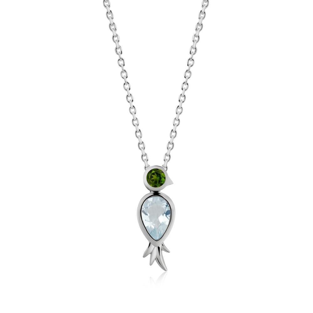 Bird Inspired Teardrop Cut Aquamarine and Diopside Necklace - LUO Jewelry #metal_platinum