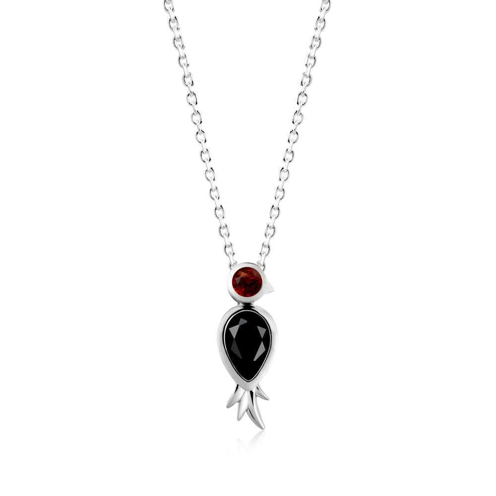 Pear Shaped Black Spinel and Garnet Bird Pendant Neckalce - LUO Jewelry #metal_14k white gold