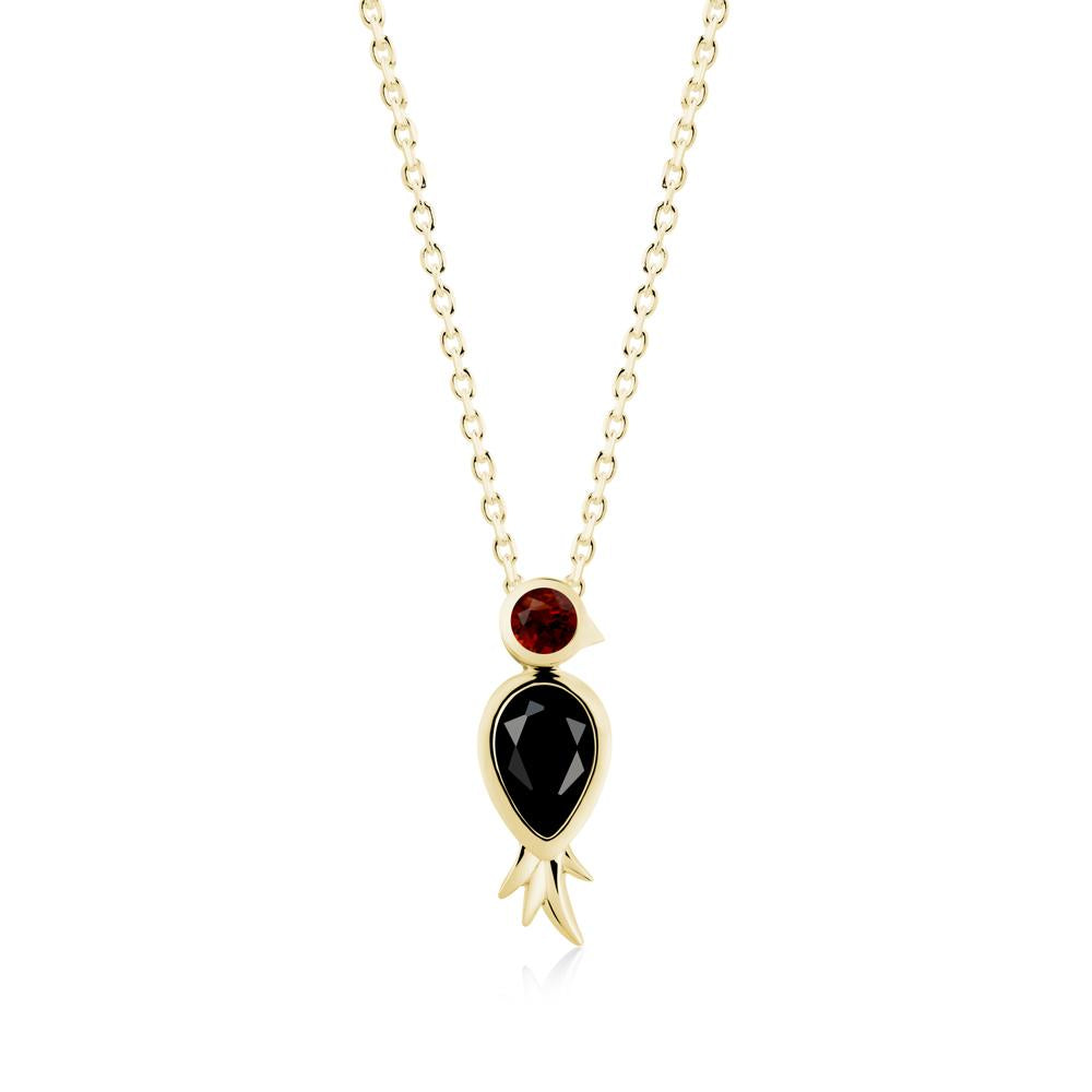 Pear Shaped Black Spinel and Garnet Bird Pendant Neckalce - LUO Jewelry #metal_18k yellow gold