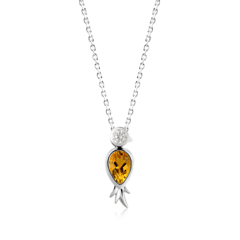 Pear Shaped Citrine and Moissanite Bird Pendant Neckalce - LUO Jewelry #metal_14k white gold