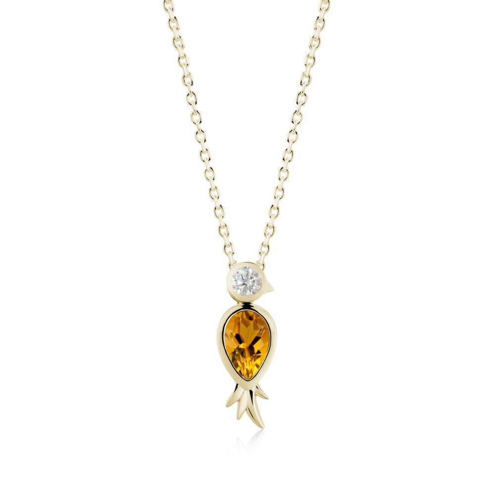 Pear Shaped Citrine and Moissanite Bird Pendant Neckalce - LUO Jewelry #metal_14k yellow gold