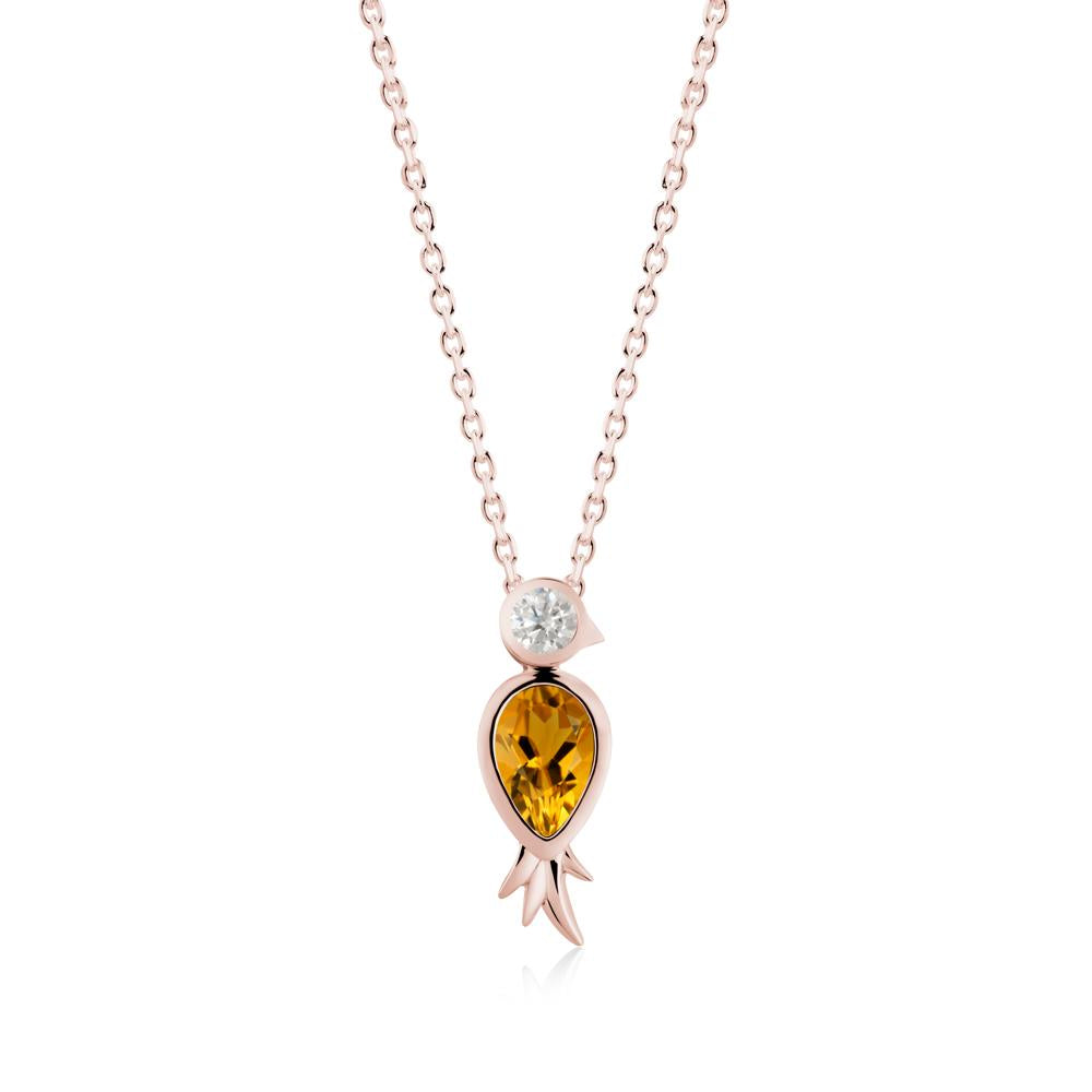 Pear Shaped Citrine and Moissanite Bird Pendant Neckalce - LUO Jewelry #metal_18k rose gold