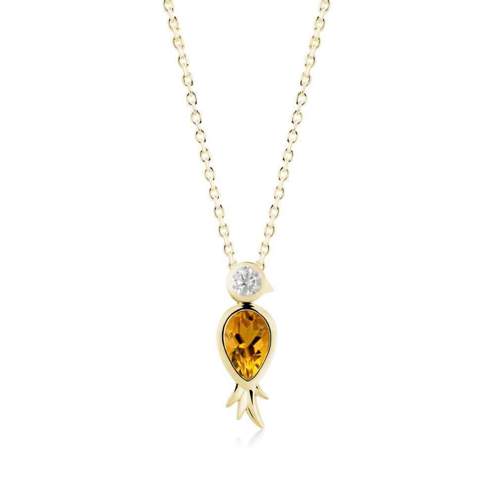 Pear Shaped Citrine and Moissanite Bird Pendant Neckalce - LUO Jewelry #metal_18k yellow gold