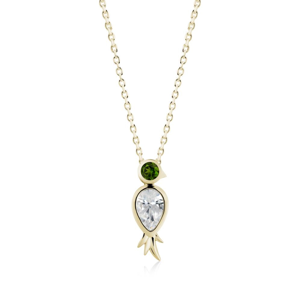 Bird Inspired Teardrop Cut Cubic Zirconia and Diopside Necklace - LUO Jewelry #metal_14k yellow gold