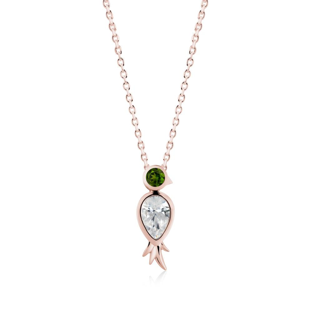 Bird Inspired Teardrop Cut Cubic Zirconia and Diopside Necklace - LUO Jewelry #metal_18k rose gold