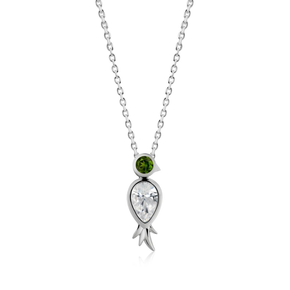 Bird Inspired Teardrop Cut Cubic Zirconia and Diopside Necklace - LUO Jewelry #metal_platinum
