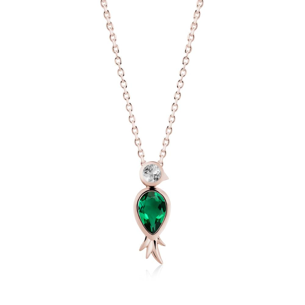 Pear Shaped Emerald and White Topaz Bird Pendant Neckalce - LUO Jewelry #metal_14k rose gold