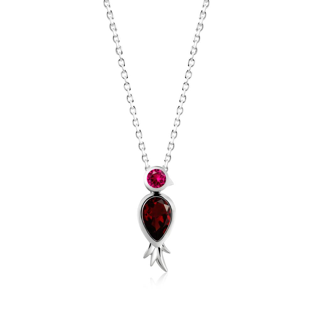 Bird Inspired Teardrop Cut Garnet and Ruby Necklace - LUO Jewelry #metal_18k white gold