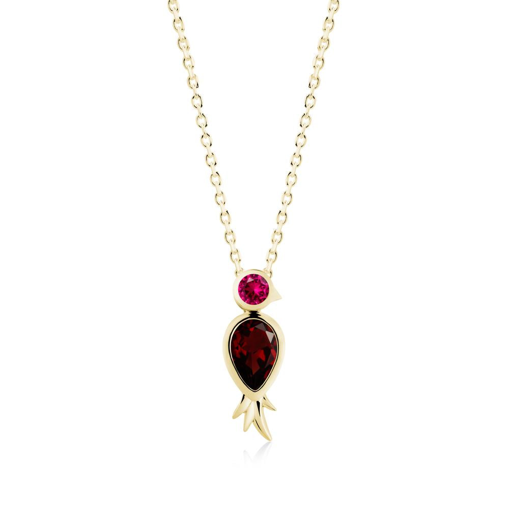 Bird Inspired Teardrop Cut Garnet and Ruby Necklace - LUO Jewelry #metal_18k yellow gold