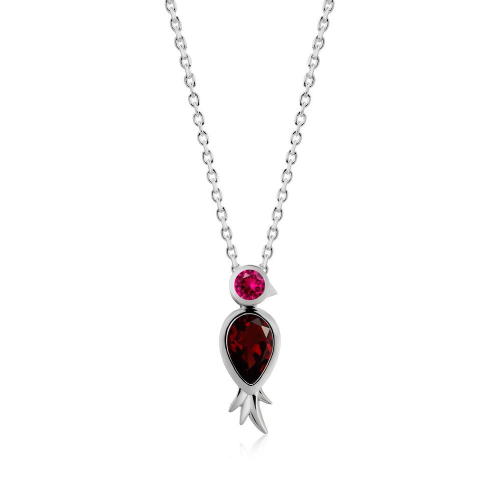 Bird Inspired Teardrop Cut Garnet and Ruby Necklace - LUO Jewelry #metal_platinum