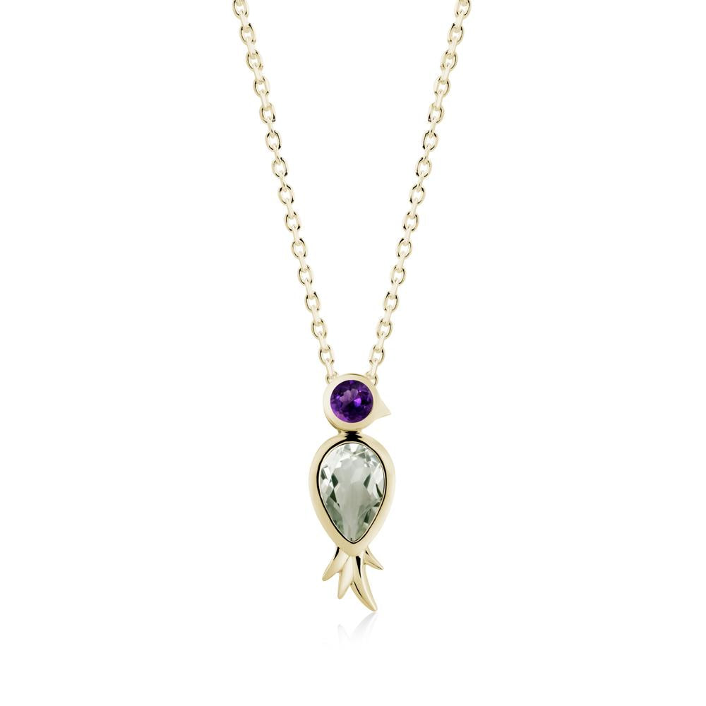 Bird Inspired Teardrop Cut Green Amethyst and Amethyst Necklace - LUO Jewelry #metal_14k yellow gold