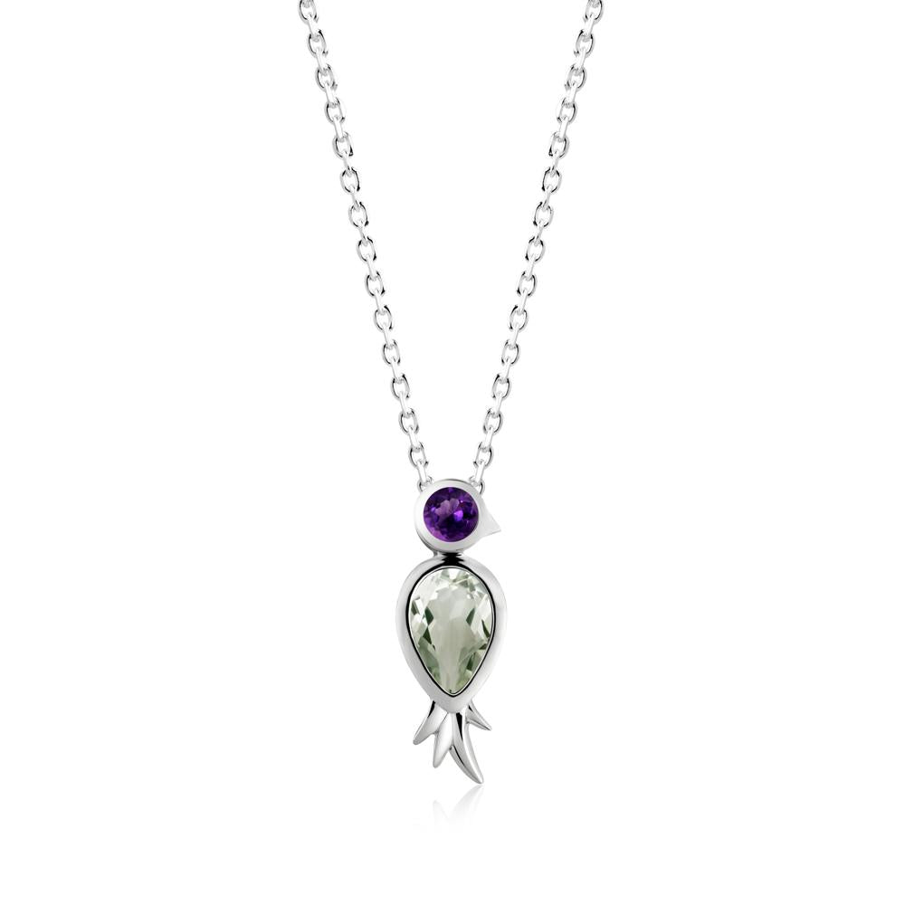 Bird Inspired Teardrop Cut Green Amethyst and Amethyst Necklace - LUO Jewelry #metal_sterling silver