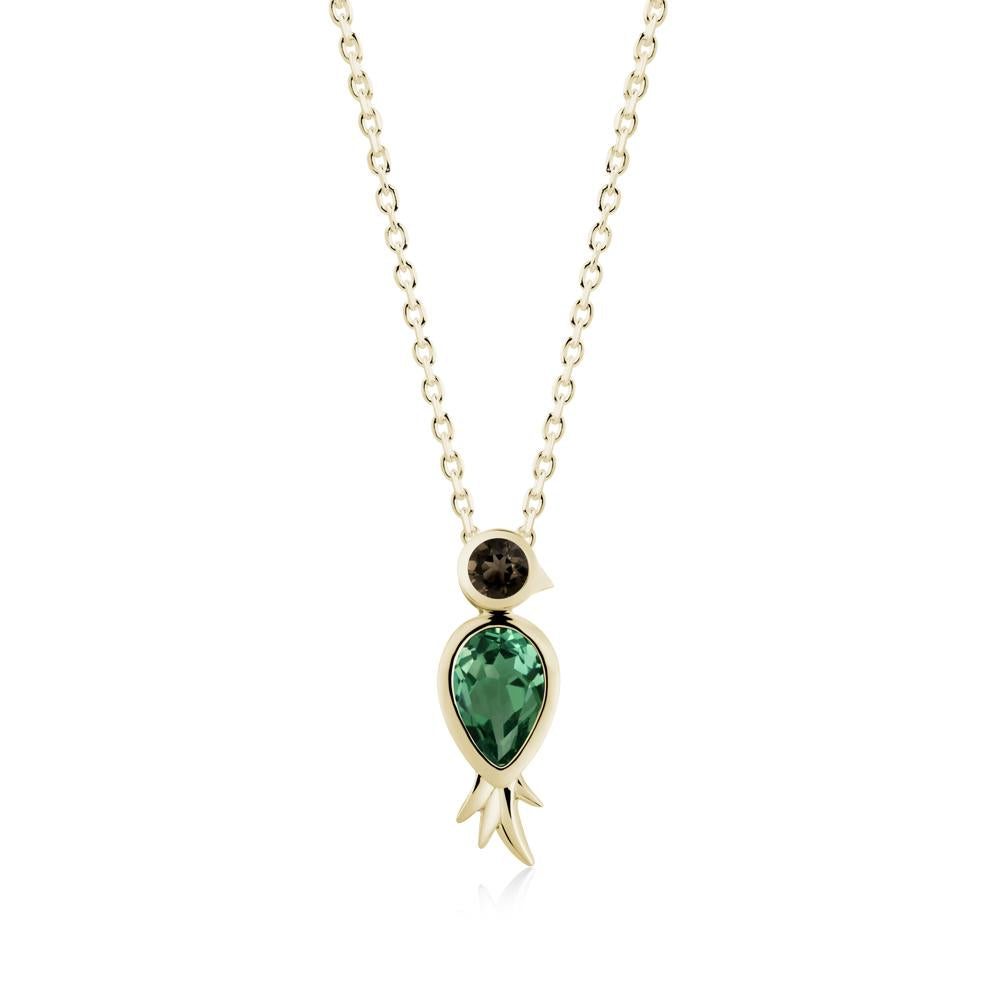 Pear Shaped Green Sapphire and Smoky Quartz Bird Pendant Neckalce - LUO Jewelry #metal_14k yellow gold