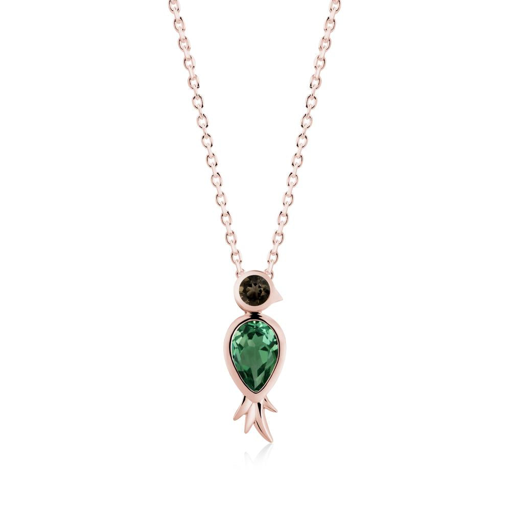 Pear Shaped Green Sapphire and Smoky Quartz Bird Pendant Neckalce - LUO Jewelry #metal_18k rose gold
