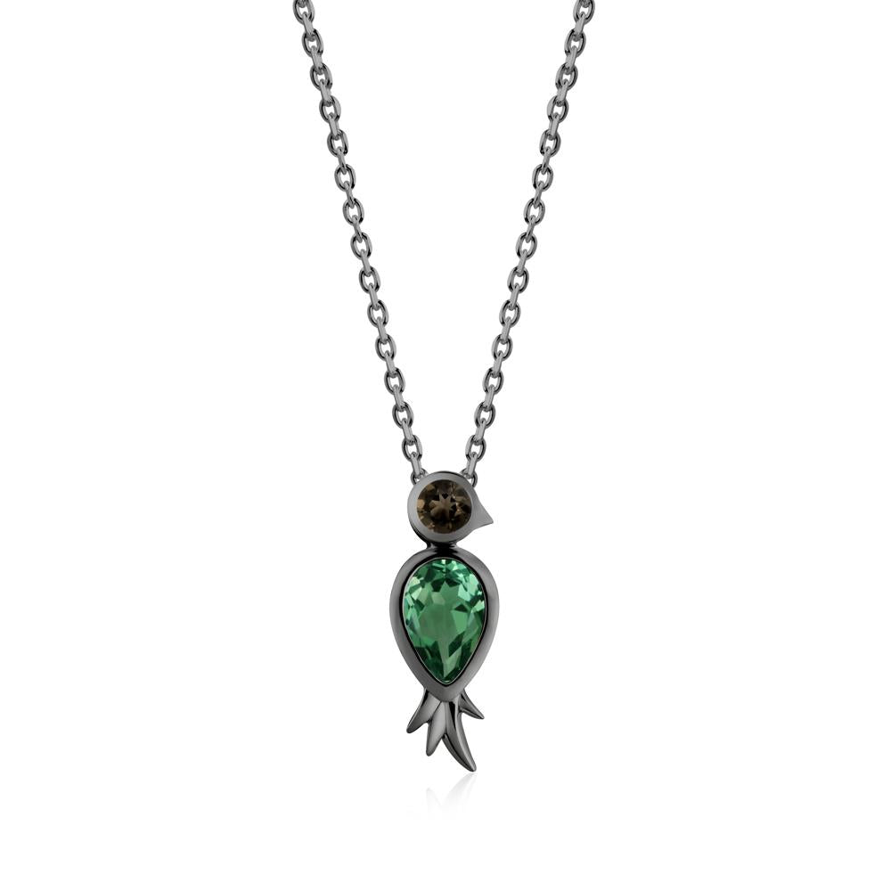 Pear Shaped Green Sapphire and Smoky Quartz Bird Pendant Neckalce - LUO Jewelry #metal_black finish sterling silver