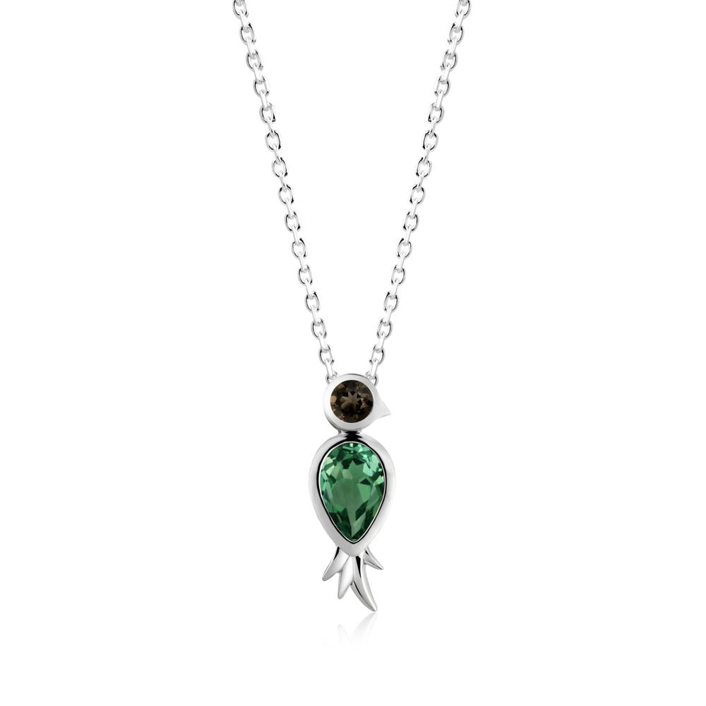 Pear Shaped Green Sapphire and Smoky Quartz Bird Pendant Neckalce - LUO Jewelry #metal_sterling silver