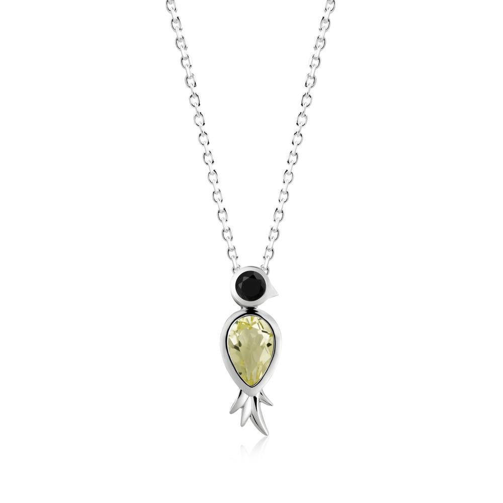 Pear Shaped Lemon Quartz and Black Spinel Bird Pendant Neckalce - LUO Jewelry #metal_14k white gold