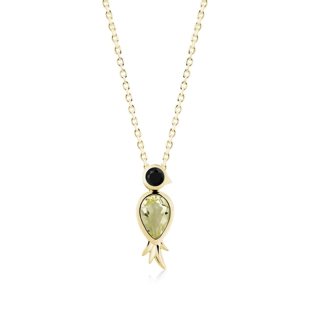 Pear Shaped Lemon Quartz and Black Spinel Bird Pendant Neckalce - LUO Jewelry #metal_18k yellow gold