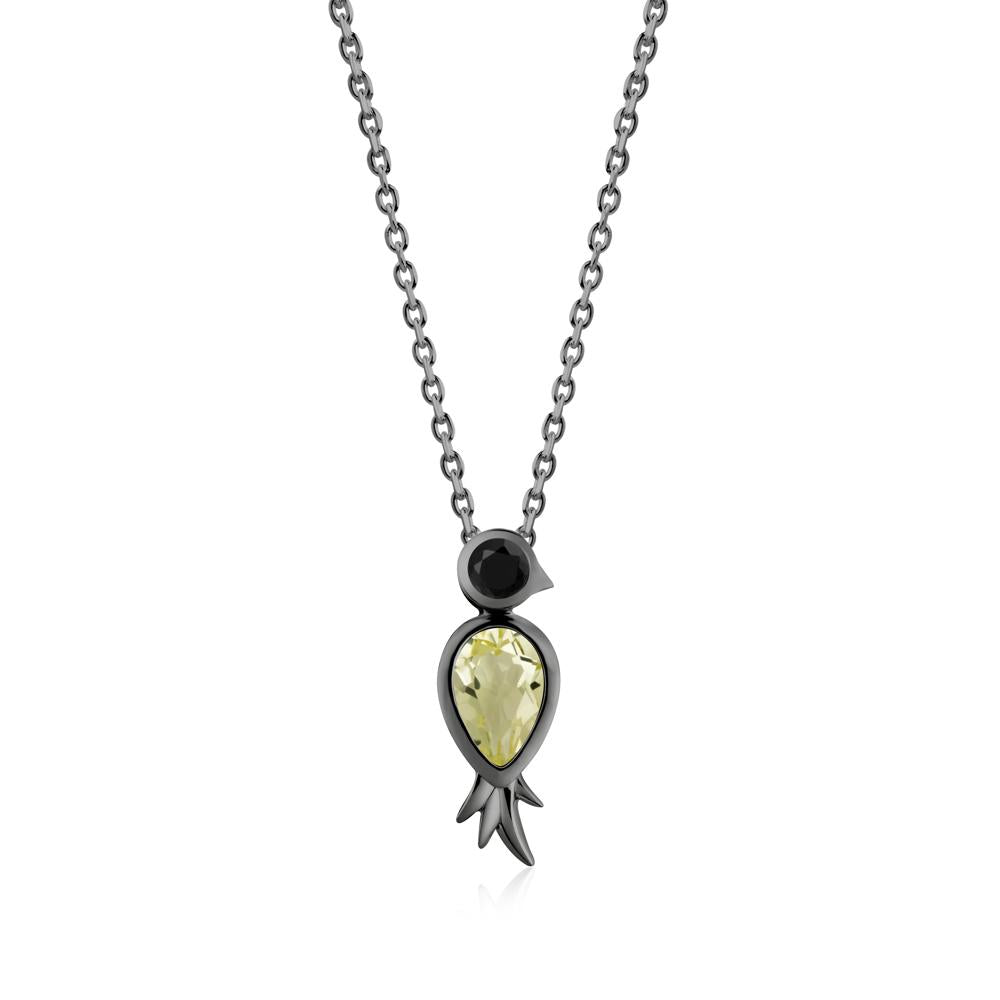 Pear Shaped Lemon Quartz and Black Spinel Bird Pendant Neckalce - LUO Jewelry #metal_black finish sterling silver