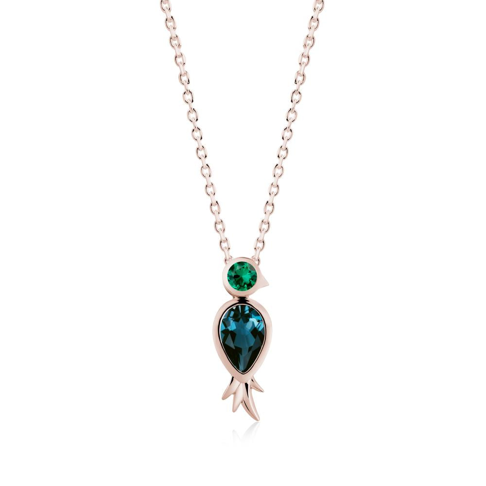 Pear Shaped London Blue Topaz and Emerald Bird Pendant Neckalce - LUO Jewelry #metal_14k rose gold