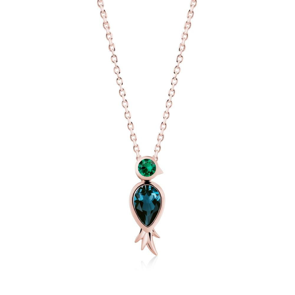 Pear Shaped London Blue Topaz and Emerald Bird Pendant Neckalce - LUO Jewelry #metal_18k rose gold
