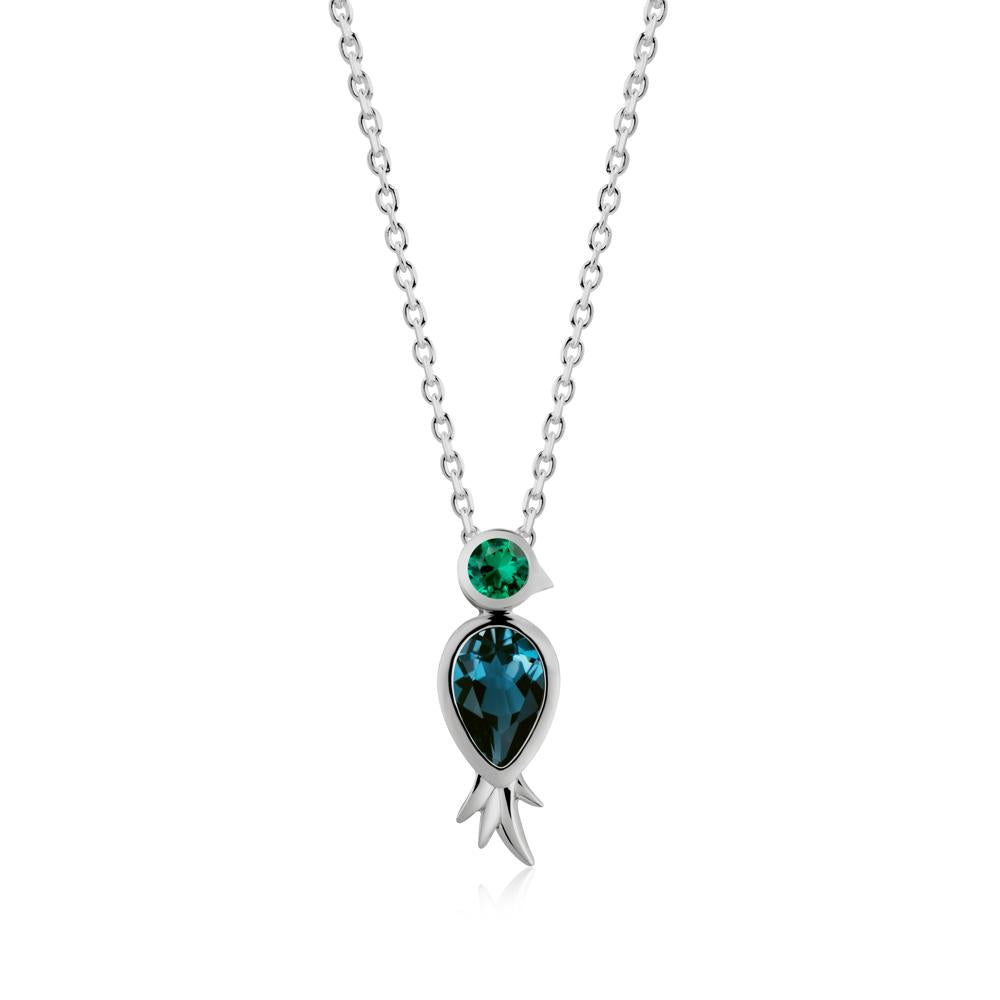 Pear Shaped London Blue Topaz and Emerald Bird Pendant Neckalce - LUO Jewelry #metal_platinum