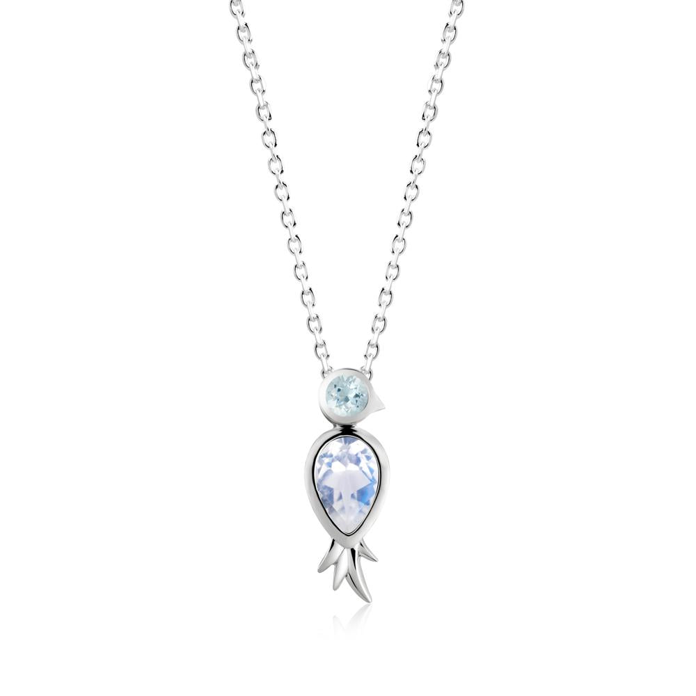 Bird Inspired Teardrop Cut Moonstone and Aquamarine Necklace - LUO Jewelry #metal_14k white gold