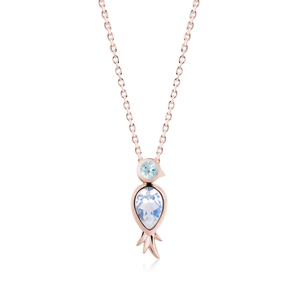 Bird Inspired Teardrop Cut Moonstone and Aquamarine Necklace - LUO Jewelry #metal_18k rose gold