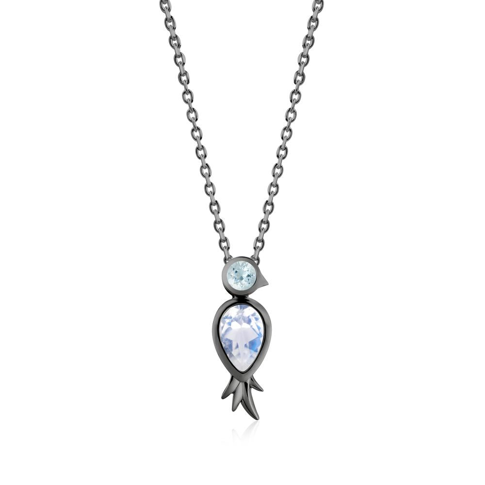 Bird Inspired Teardrop Cut Moonstone and Aquamarine Necklace - LUO Jewelry #metal_black finish sterling silver