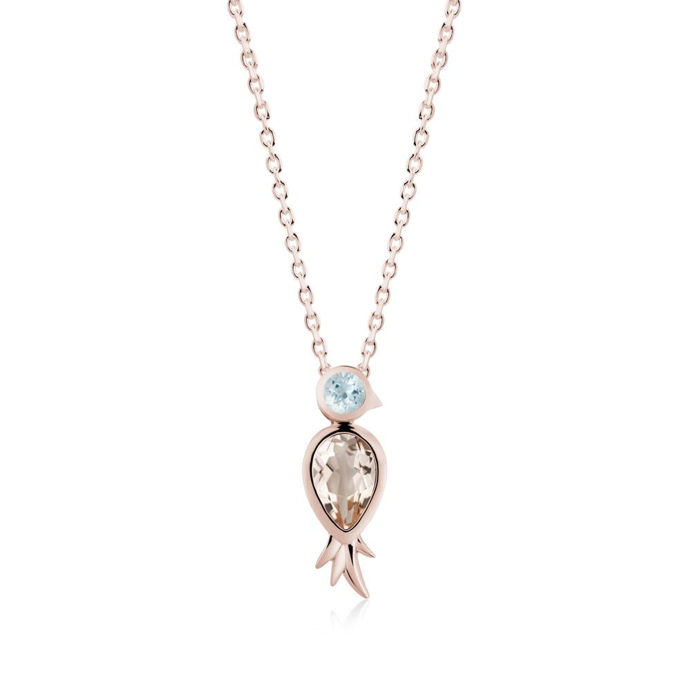 Pear Shaped Morganite and Aquamarine Bird Pendant Neckalce - LUO Jewelry #metal_14k rose gold