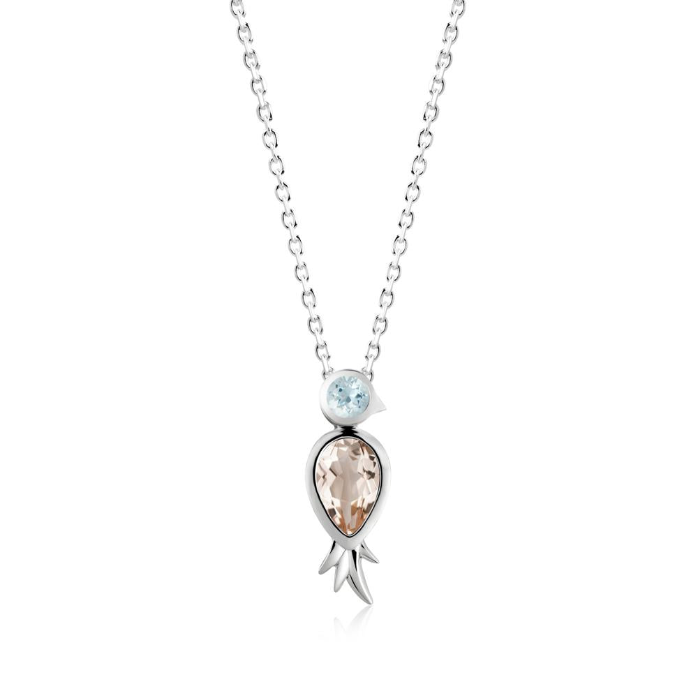 Pear Shaped Morganite and Aquamarine Bird Pendant Neckalce - LUO Jewelry #metal_14k white gold