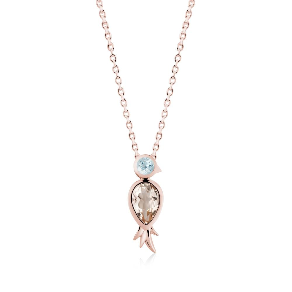 Pear Shaped Morganite and Aquamarine Bird Pendant Neckalce - LUO Jewelry #metal_18k rose gold