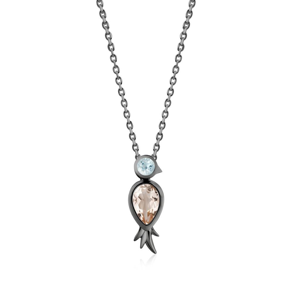 Pear Shaped Morganite and Aquamarine Bird Pendant Neckalce - LUO Jewelry #metal_black finish sterling silver