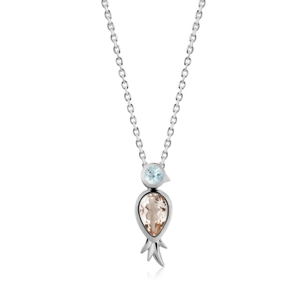 Pear Shaped Morganite and Aquamarine Bird Pendant Neckalce - LUO Jewelry #metal_platinum