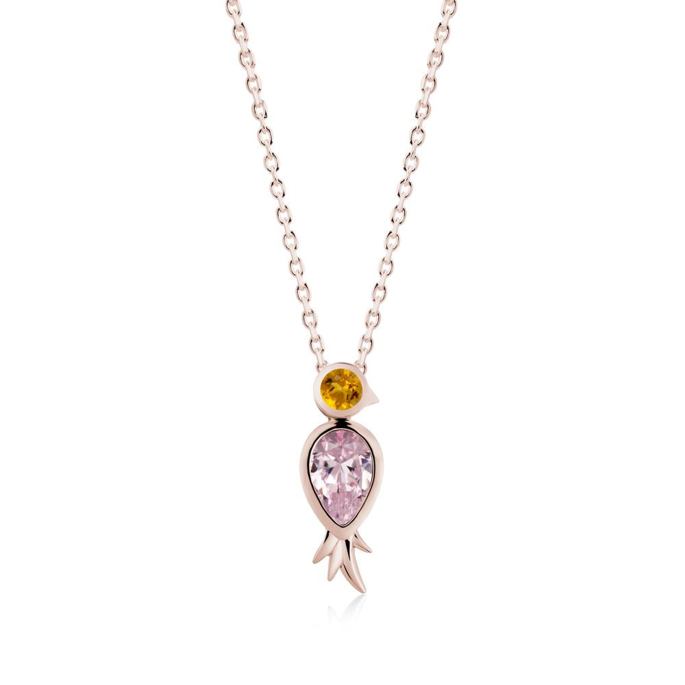 Bird Inspired Teardrop Cut Pink Cubic Zirconia and Citrine Necklace - LUO Jewelry #metal_14k rose gold