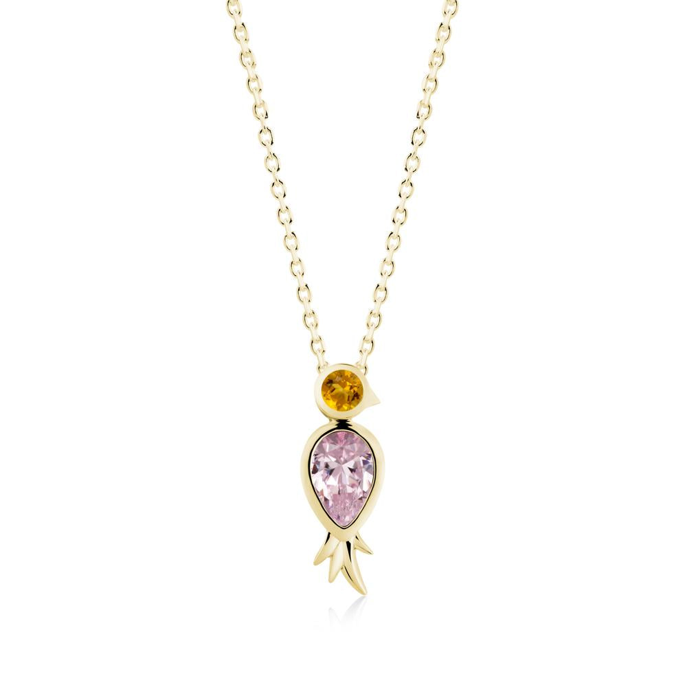Bird Inspired Teardrop Cut Pink Cubic Zirconia and Citrine Necklace - LUO Jewelry #metal_18k yellow gold