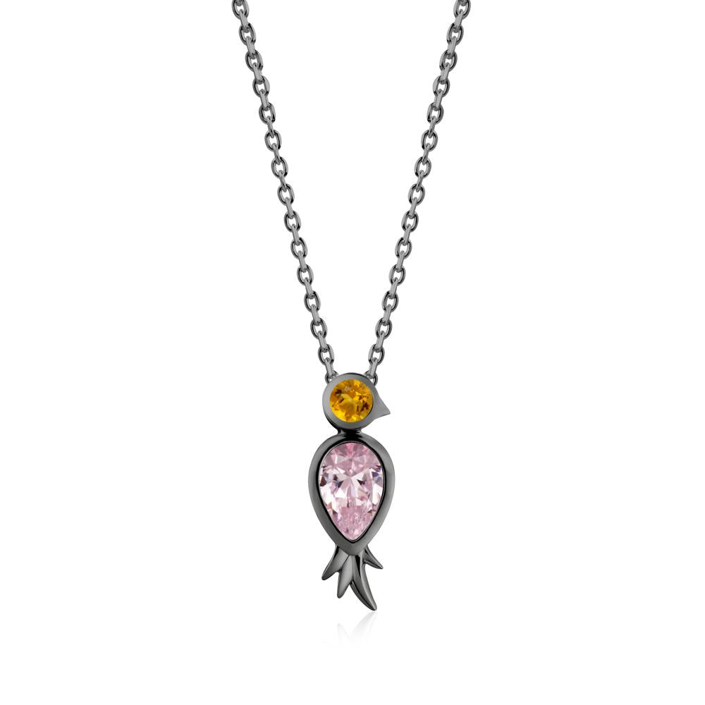 Bird Inspired Teardrop Cut Pink Cubic Zirconia and Citrine Necklace - LUO Jewelry #metal_black finish sterling silver