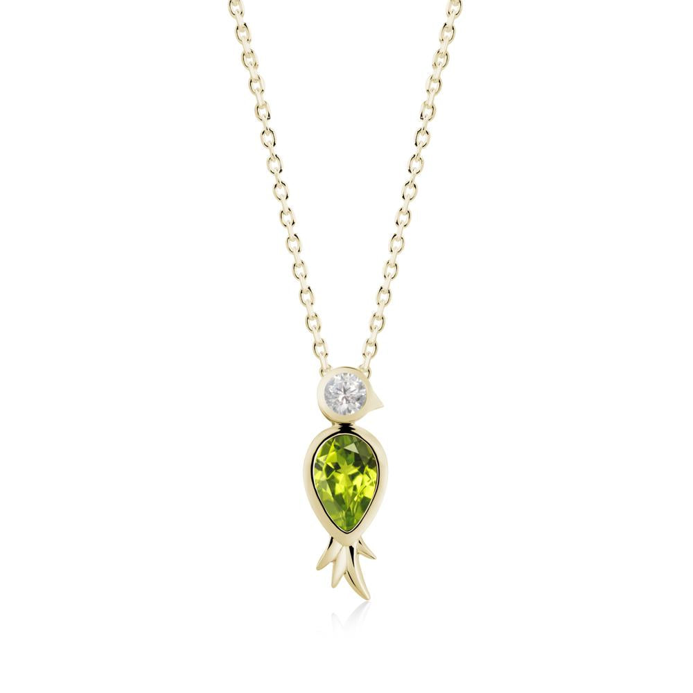 Bird Inspired Teardrop Cut Peridot and Cubic Zirconia Necklace - LUO Jewelry #metal_14k yellow gold