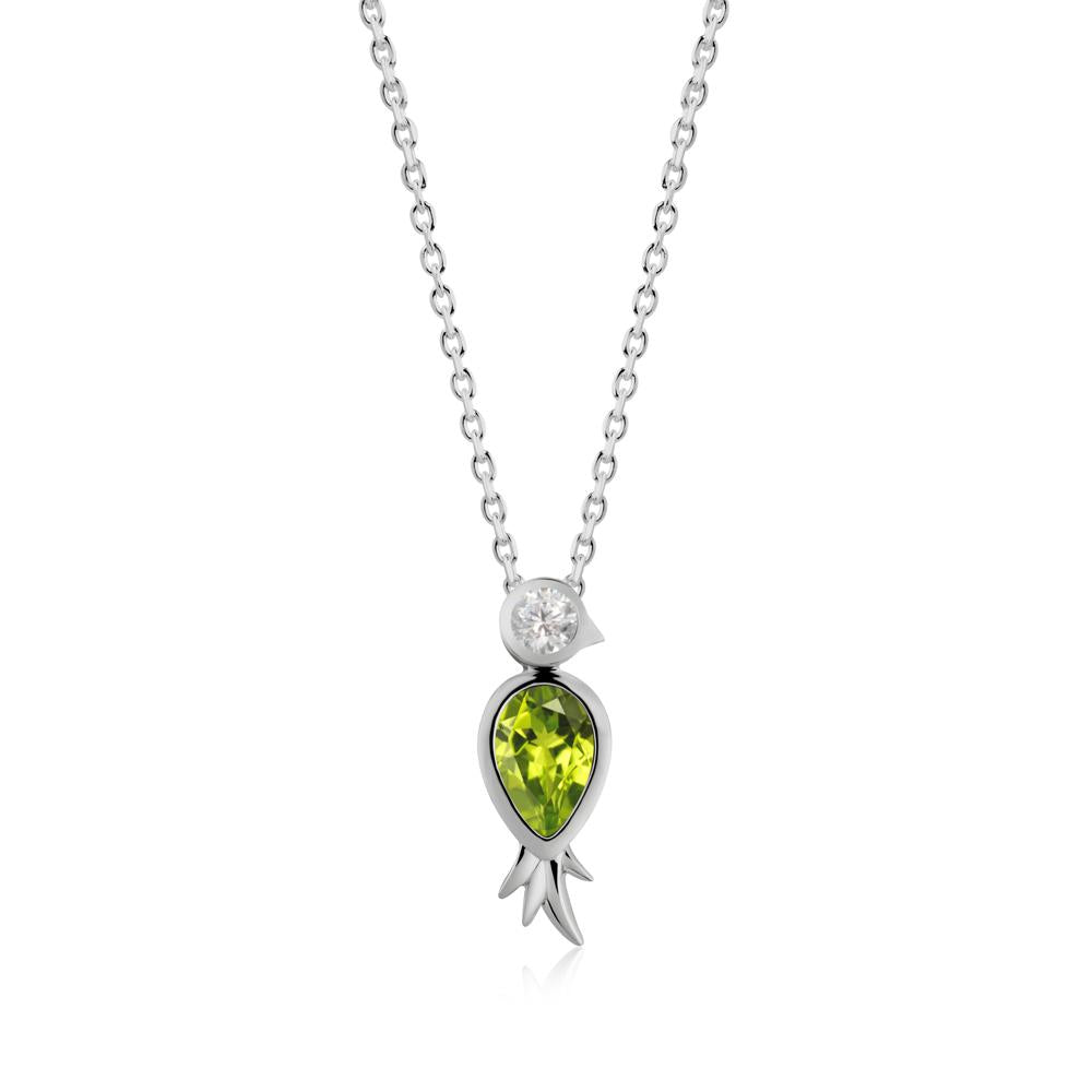 Bird Inspired Teardrop Cut Peridot and Cubic Zirconia Necklace - LUO Jewelry #metal_platinum
