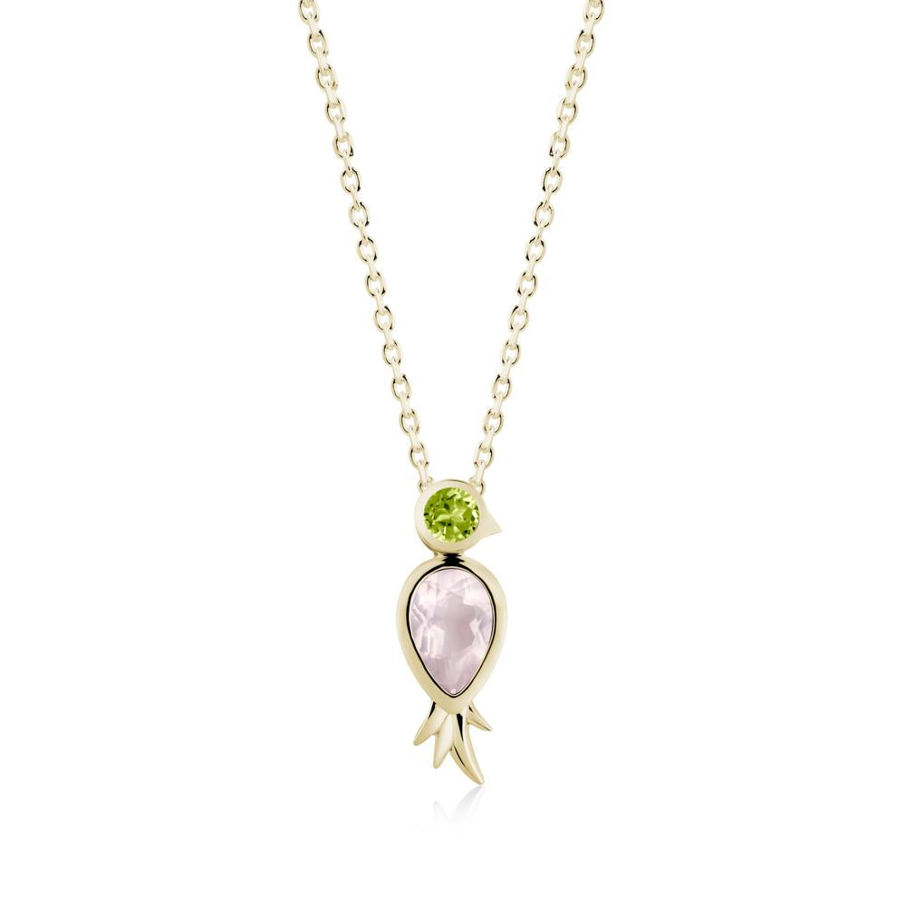 Bird Inspired Teardrop Cut Rose Quartz and Peridot Necklace - LUO Jewelry #metal_14k yellow gold