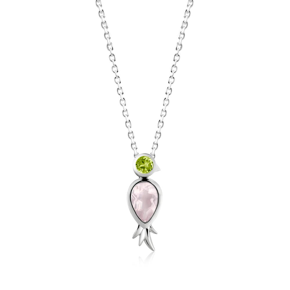 Bird Inspired Teardrop Cut Rose Quartz and Peridot Necklace - LUO Jewelry #metal_18k white gold