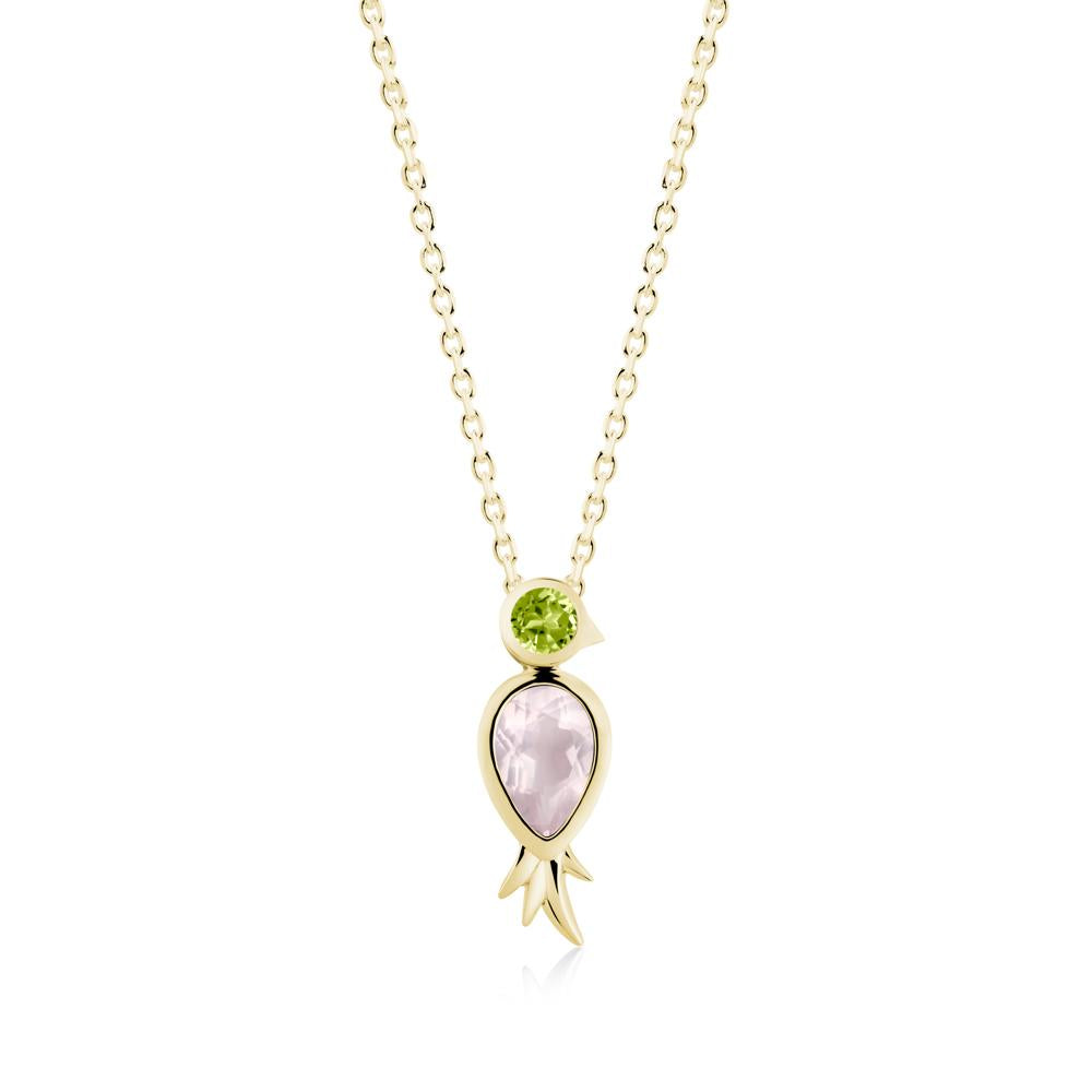 Bird Inspired Teardrop Cut Rose Quartz and Peridot Necklace - LUO Jewelry #metal_18k yellow gold