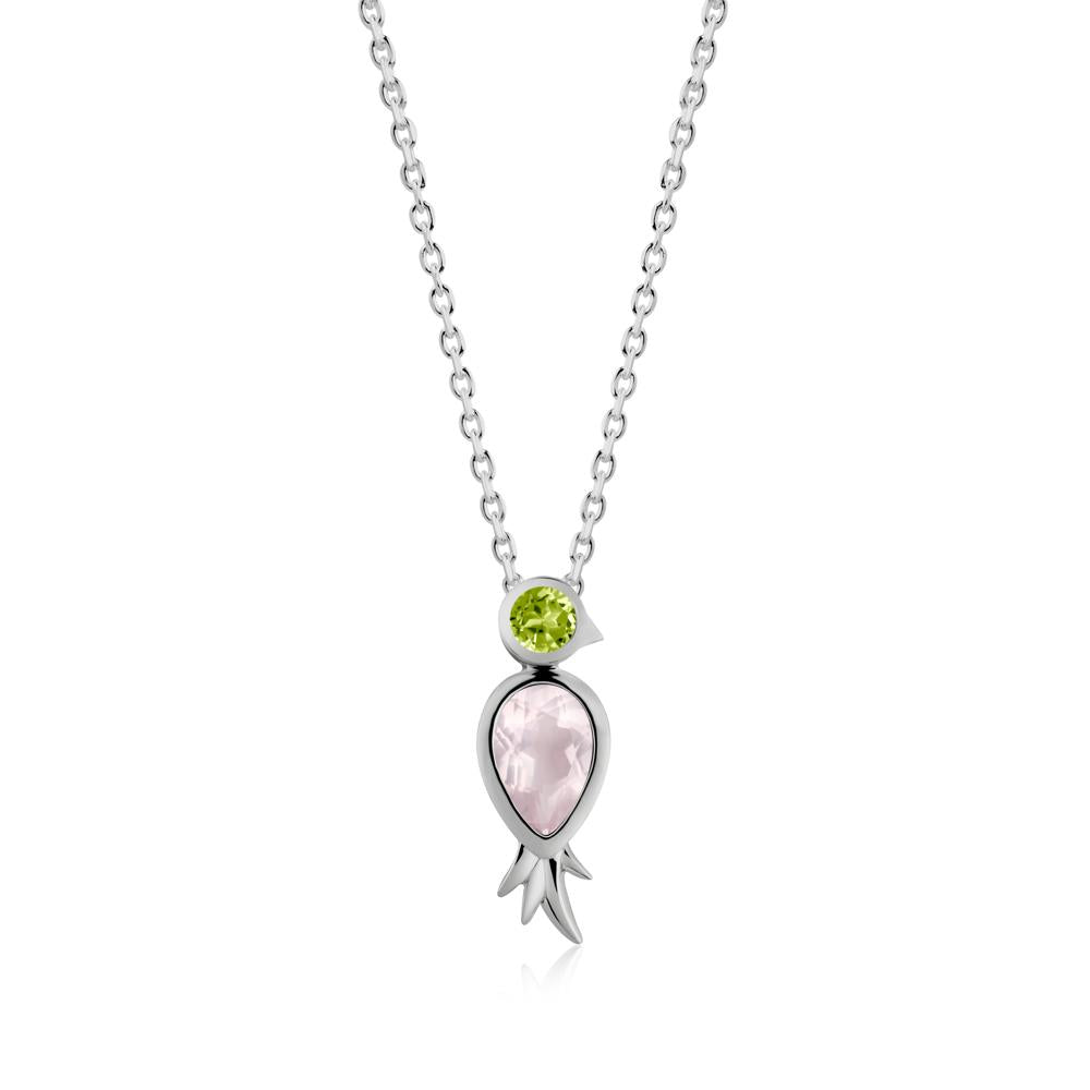 Bird Inspired Teardrop Cut Rose Quartz and Peridot Necklace - LUO Jewelry #metal_platinum