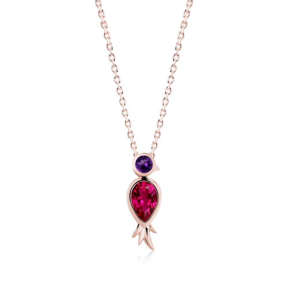 Pear Shaped Ruby and Amethyst Bird Pendant Neckalce - LUO Jewelry #metal_18k rose gold