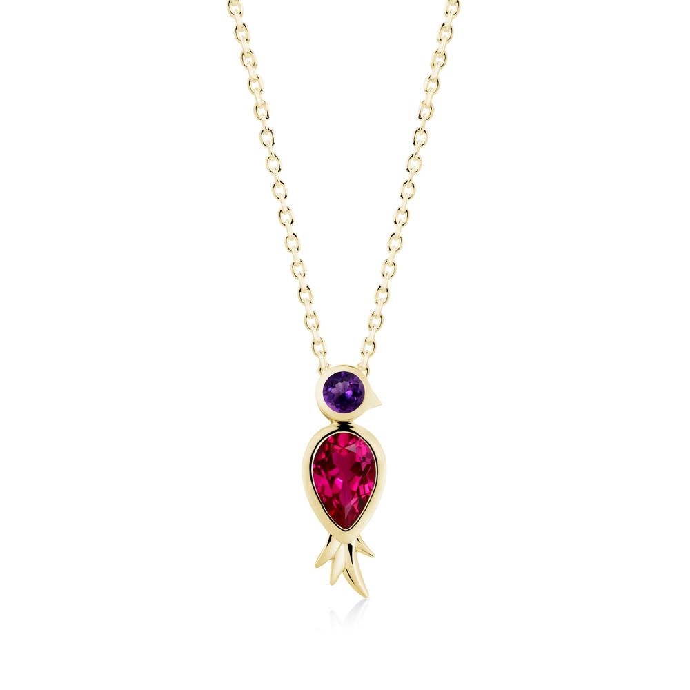 Pear Shaped Ruby and Amethyst Bird Pendant Neckalce - LUO Jewelry #metal_18k yellow gold