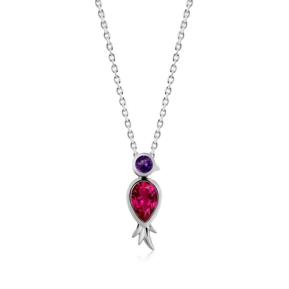 Pear Shaped Ruby and Amethyst Bird Pendant Neckalce - LUO Jewelry #metal_platinum