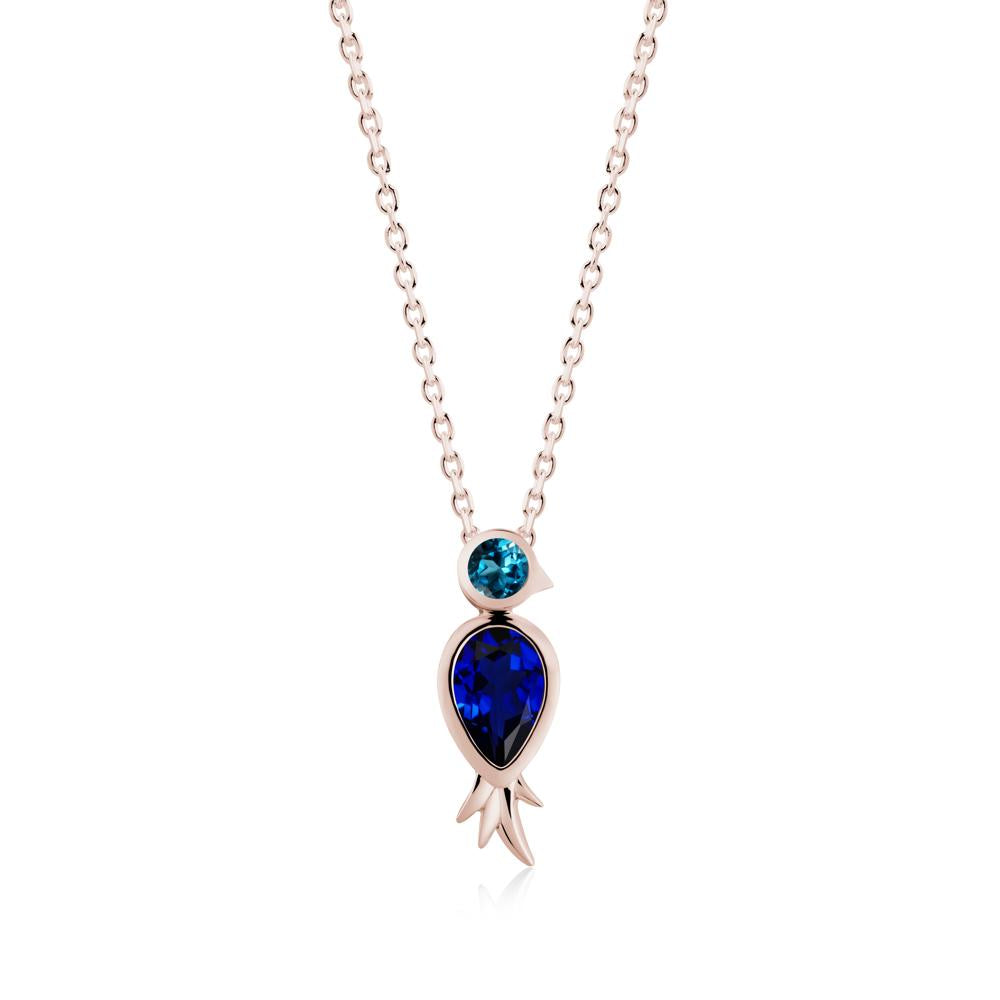 Bird Inspired Teardrop Cut Sapphire and London Blue Topaz Necklace - LUO Jewelry #metal_14k rose gold