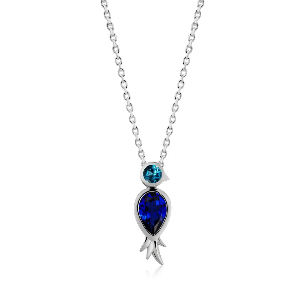 Bird Inspired Teardrop Cut Sapphire and London Blue Topaz Necklace - LUO Jewelry #metal_platinum