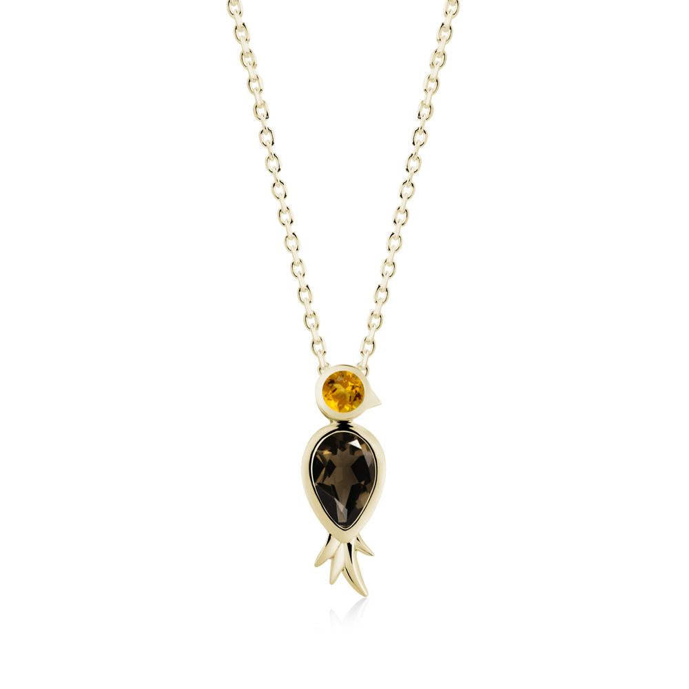Pear Shaped Smoky Quartz and Citrine Bird Pendant Neckalce - LUO Jewelry #metal_14k yellow gold
