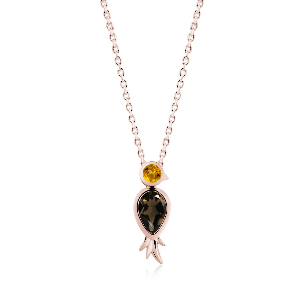 Pear Shaped Smoky Quartz and Citrine Bird Pendant Neckalce - LUO Jewelry #metal_18k rose gold